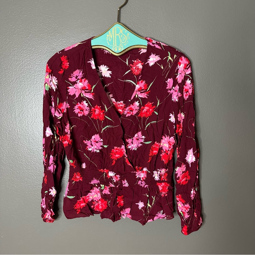 Express Burgundy Floral Blouse